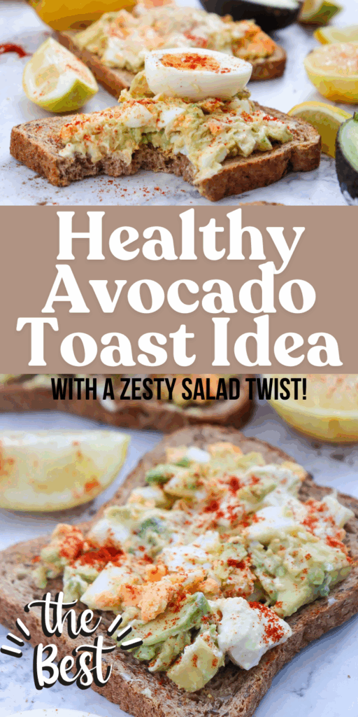 Creamy avocado egg salad spread on toasted whole grain bread, ready to serve.