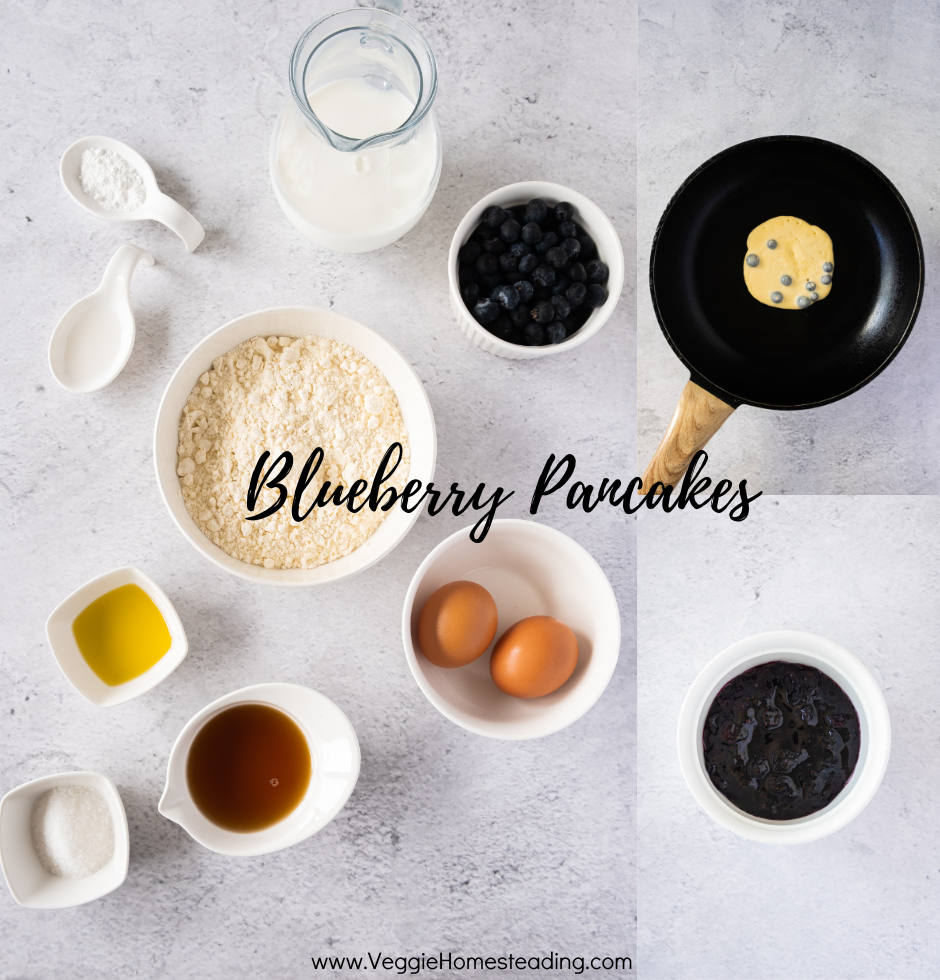 Gluten-free pancake batter with fresh blueberries being mixed