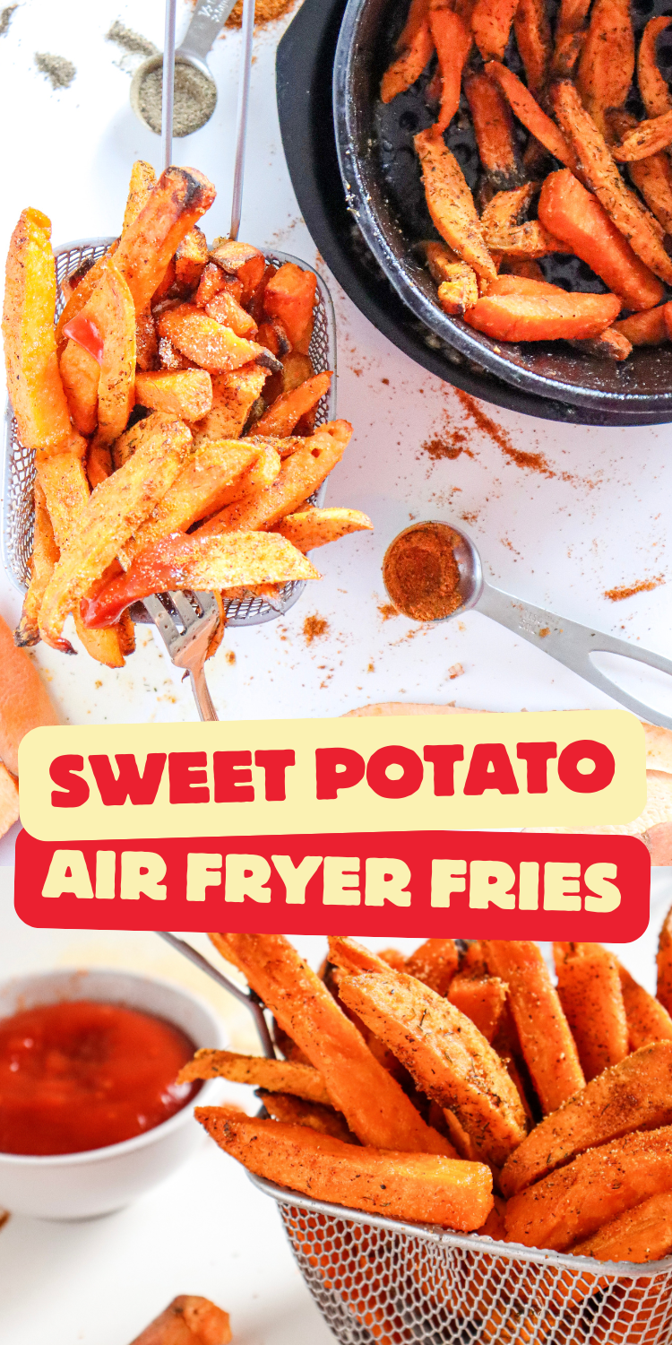 Homemade air fryer sweet potato fries with simple seasoning, an easy vegetarian recipe for weeknight meals.