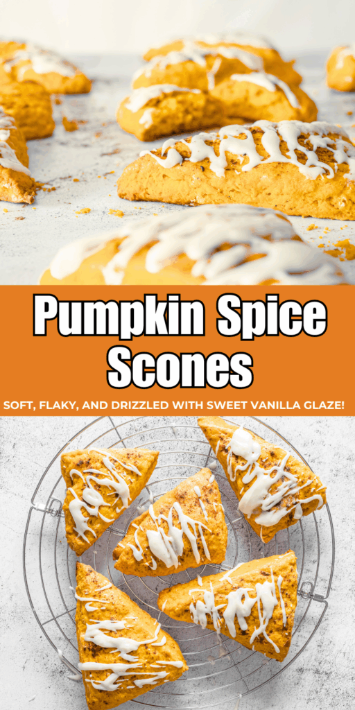 A plate of soft, flaky pumpkin spice scones served with coffee for a family-friendly fall treat.